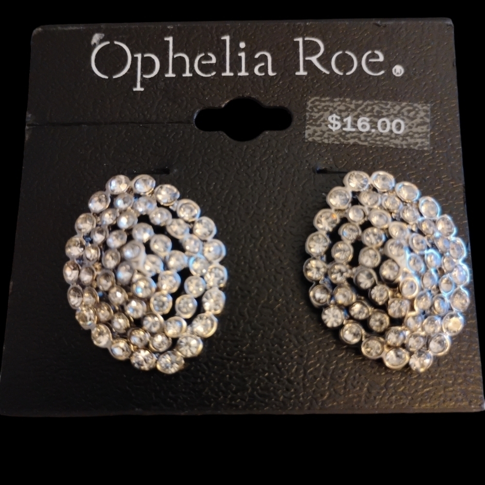 Ophelia‎ Roe Silver Tone Crystal Oval Earrings